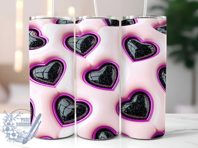 Purple Glitter Puffy Heart Tumbler, Purple Glitter Pattern, Puffy Valentine Heart Design, 20Oz Sublimation Wrap, Shiny Romantic Art, Sparkling Purple Texture, Tumbler Sublimation Sublimation ToriDesigns 