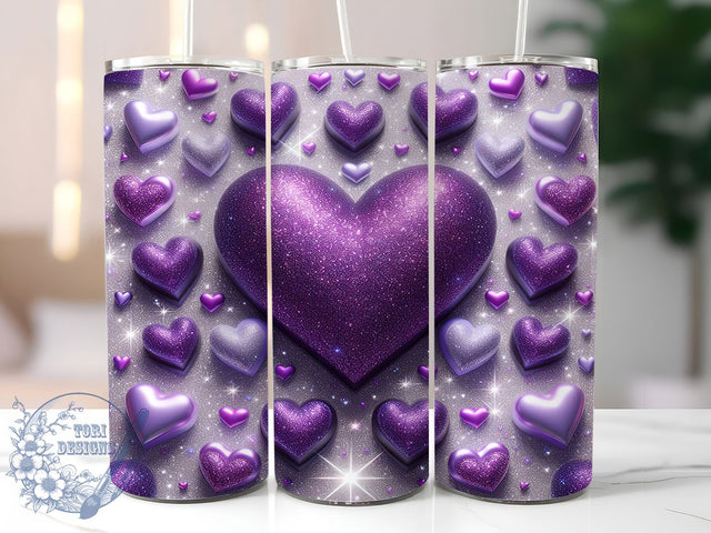 Purple Glitter Valentine Heart Tumbler, Sparkling Heart Pattern, Glitter Valentine Hearts Design, 20Oz Sublimation Wrap, Shiny Romantic Art, Sparkling Purple Texture, Tumbler Sublimation Sublimation ToriDesigns 