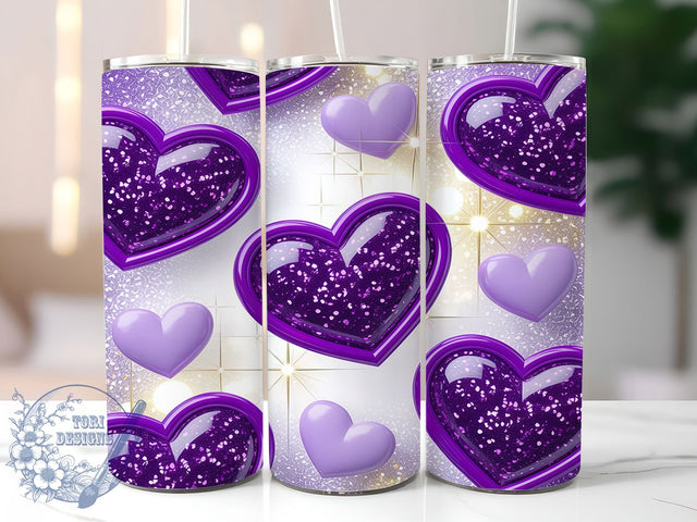 Purple Glitter Valentine Heart Tumbler, Sparkling Heart Pattern, Glitter Valentine Hearts Design, 20Oz Sublimation Wrap, Shiny Romantic Art, Sparkling Purple Texture, Tumbler Sublimation Sublimation ToriDesigns 