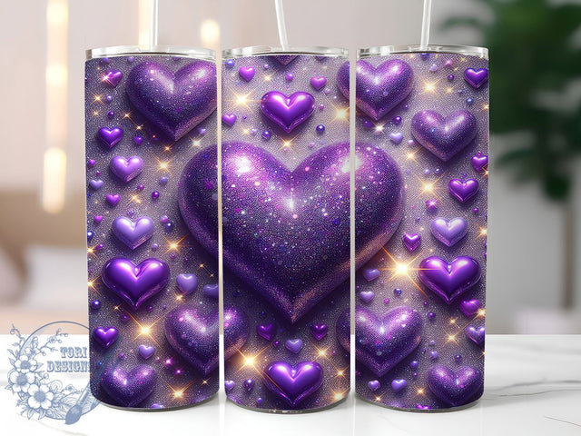 Purple Glitter Valentine Heart Tumbler, Sparkling Heart Pattern, Glitter Valentine Hearts Design, 20Oz Sublimation Wrap, Shiny Romantic Art, Sparkling Purple Texture, Tumbler Sublimation Sublimation ToriDesigns 