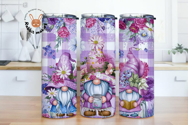 Purple Gnome Tumbler Wrap, 20oz Skinny Sublimation Tumbler Design, Pastel Gnome Sublimation Design Png, Purple Watercolor Tumbler Downloads Sublimation Rabbitmakies 