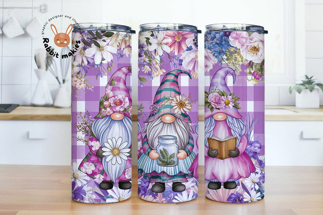 Purple Gnome Tumbler Wrap, 20oz Skinny Sublimation Tumbler Design, Pastel Gnome Sublimation Design Png, Purple Watercolor Tumbler Downloads Sublimation Rabbitmakies 