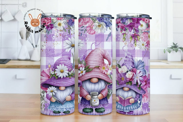 Purple Gnome Tumbler Wrap, 20oz Skinny Sublimation Tumbler Design, Pastel Gnome Sublimation Design Png, Purple Watercolor Tumbler Downloads Sublimation Rabbitmakies 