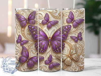 Purple Gold Butterflies 20oz Tumbler, Purple Butterflies, Gold Butterflies, Purple Gold Tumbler, Butterfly Tumbler, Purple Butterfly PNG, Gold Butterfly PNG, 20oz Tumbler Wrap Sublimation ToriDesigns 