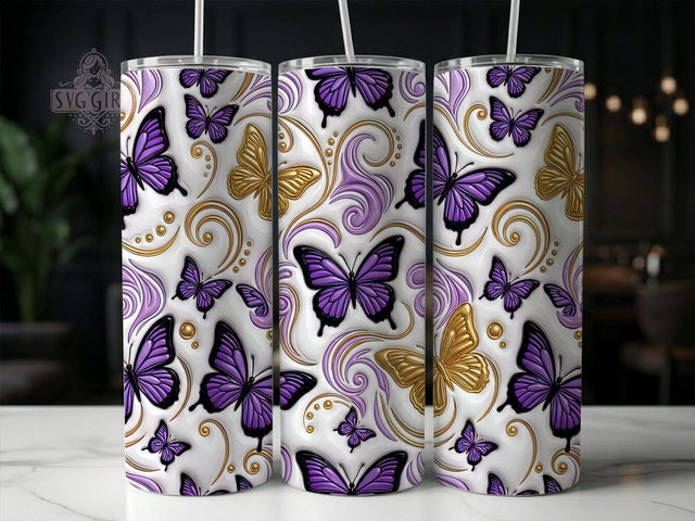 Purple Gold Butterfly 20oz Tumbler, Purple Gold Butterfly, Gold Butterfly, Butterfly Tumbler, 20oz Tumbler, Purple Tumbler, Gold Tumbler, Tumbler Wrap Sublimation SvggirlplusArt 