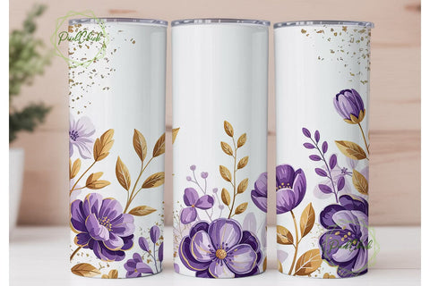 Purple Gold Floral 20oz Tumbler Wrap Sublimation PixelChick 
