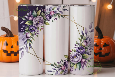 Purple Gold Floral 20oz Tumbler Wrap Sublimation PixelChick 