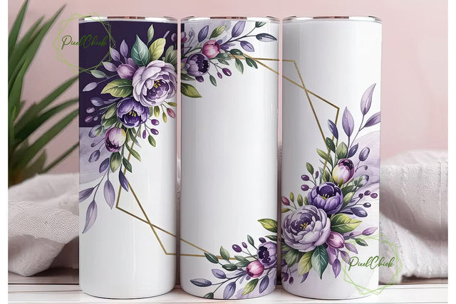 Purple Gold Floral 20oz Tumbler Wrap Sublimation PixelChick 