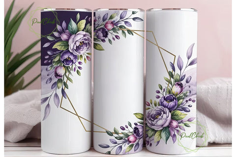Purple Gold Floral 20oz Tumbler Wrap Sublimation PixelChick 