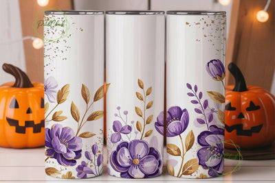 Purple Gold Floral 20oz Tumbler Wrap Sublimation PixelChick 