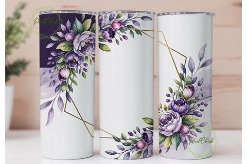 Purple Gold Floral 20oz Tumbler Wrap Sublimation PixelChick 