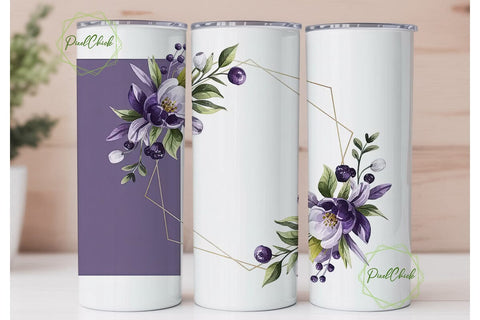 Purple Gold Floral 20oz Tumbler Wrap Sublimation PixelChick 