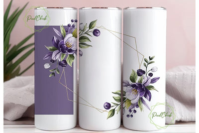 Purple Gold Floral 20oz Tumbler Wrap Sublimation PixelChick 