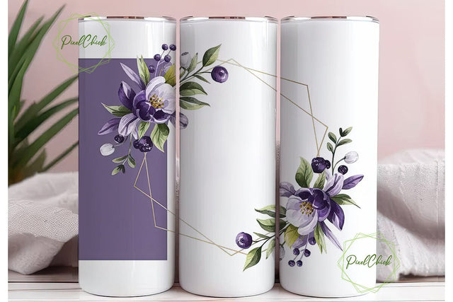 Purple Gold Floral 20oz Tumbler Wrap Sublimation PixelChick 
