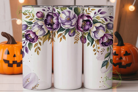 Purple Gold Floral 20oz Tumbler Wrap Sublimation PixelChick 