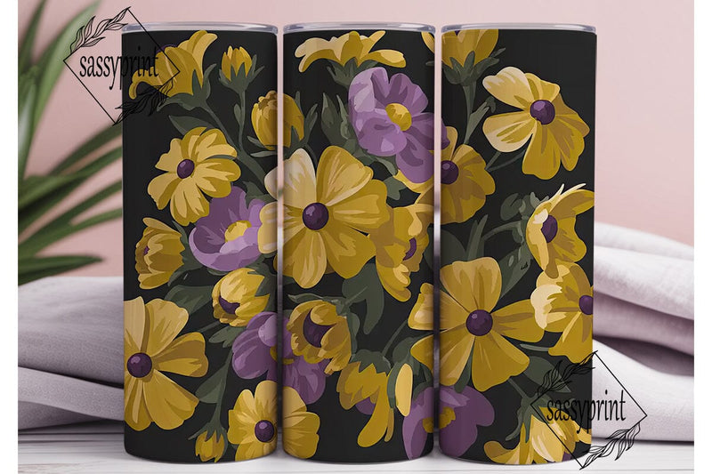 Purple & Gold Floral 20oz Tumbler Wrap Sublimation sassyprint 