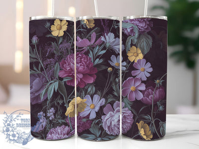 Purple Gold Floral Tumbler, Gold Accents, Elegant Design, Nature Theme, Vibrant Pattern, 20Oz Tumbler, Sublimation Wrap Sublimation ToriDesigns 