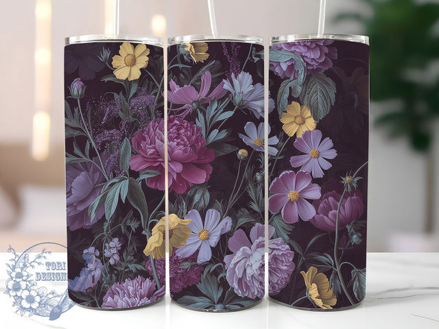 Purple Gold Floral Tumbler, Gold Accents, Elegant Design, Nature Theme, Vibrant Pattern, 20Oz Tumbler, Sublimation Wrap Sublimation ToriDesigns 