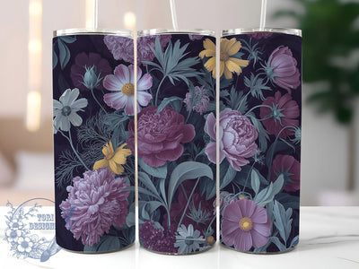 Purple Gold Floral Tumbler, Gold Accents, Elegant Design, Nature Theme, Vibrant Pattern, 20Oz Tumbler, Sublimation Wrap Sublimation ToriDesigns 