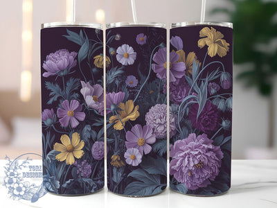 Purple Gold Floral Tumbler, Gold Accents, Elegant Design, Nature Theme, Vibrant Pattern, 20Oz Tumbler, Sublimation Wrap Sublimation ToriDesigns 