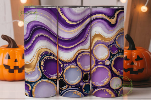 Purple Gold Fluid Art 20oz Tumbler Wrap Sublimation PixelChick 