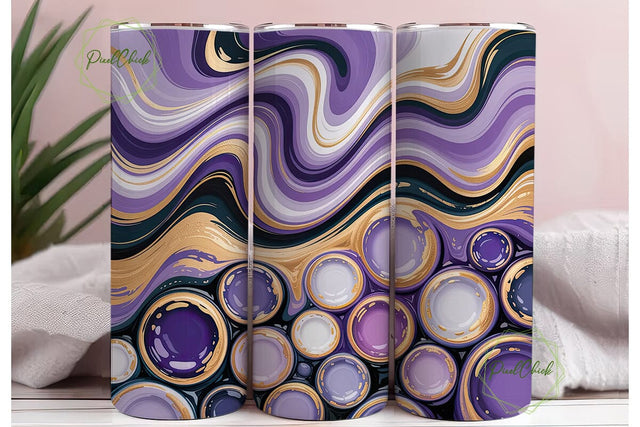 Purple Gold Fluid Art 20oz Tumbler Wrap Sublimation PixelChick 