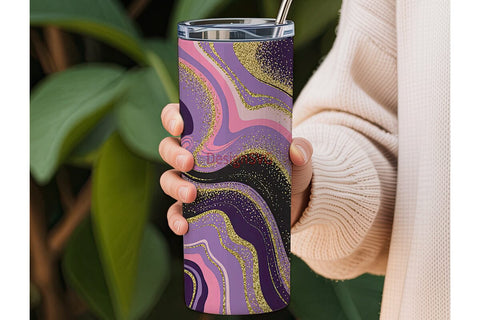 Purple Gold Glitter Marble 20oz Tumbler Sublimation DesignSVG 
