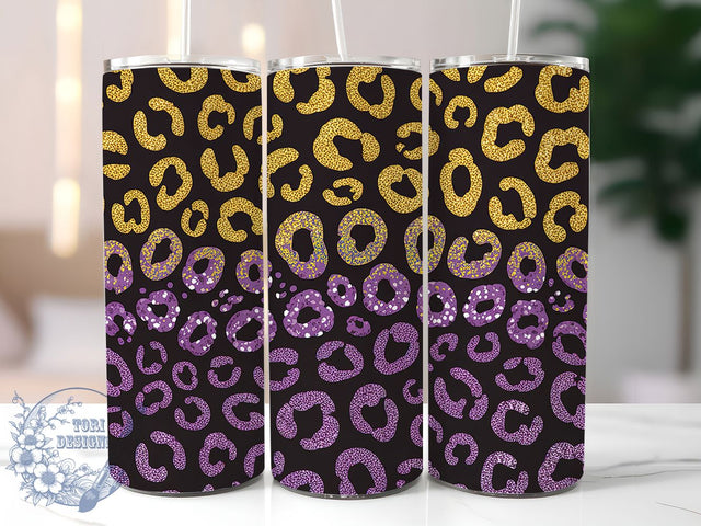 Purple Gold Leopard Glitter Tumbler, Gold & Purple Carnival Wrap, Festive Party Cup, 20oz Sublimation Wrap, Elegant Leopard Glitter Tumbler, Stylish Sparkly Design Cup, Leopard Print Glitter Theme Wrap Sublimation ToriDesigns 
