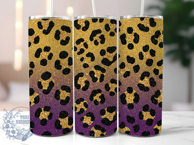 Purple Gold Leopard Glitter Tumbler, Gold & Purple Carnival Wrap, Festive Party Cup, 20oz Sublimation Wrap, Elegant Leopard Glitter Tumbler, Stylish Sparkly Design Cup, Leopard Print Glitter Theme Wrap Sublimation ToriDesigns 