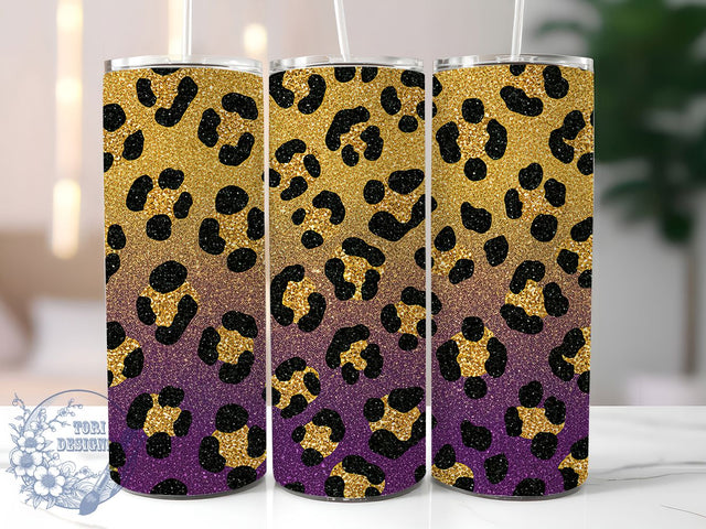 Purple Gold Leopard Glitter Tumbler, Gold & Purple Carnival Wrap, Festive Party Cup, 20oz Sublimation Wrap, Elegant Leopard Glitter Tumbler, Stylish Sparkly Design Cup, Leopard Print Glitter Theme Wrap Sublimation ToriDesigns 