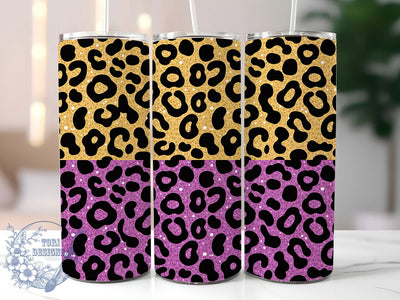 Purple Gold Leopard Glitter Tumbler, Gold & Purple Carnival Wrap, Festive Party Cup, 20oz Sublimation Wrap, Elegant Leopard Glitter Tumbler, Stylish Sparkly Design Cup, Leopard Print Glitter Theme Wrap Sublimation ToriDesigns 