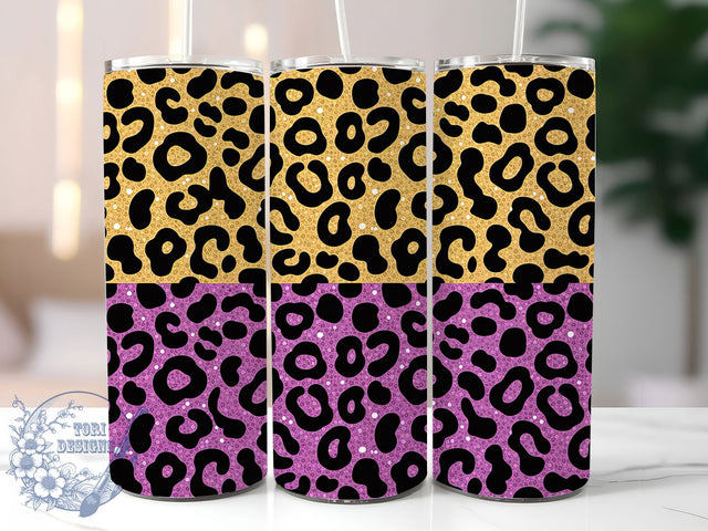 Purple Gold Leopard Glitter Tumbler, Gold & Purple Carnival Wrap, Festive Party Cup, 20oz Sublimation Wrap, Elegant Leopard Glitter Tumbler, Stylish Sparkly Design Cup, Leopard Print Glitter Theme Wrap Sublimation ToriDesigns 