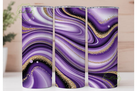 Purple Gold Marble Glitter 20oz Tumbler Sublimation PixelChick 