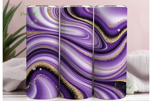 Purple Gold Marble Glitter 20oz Tumbler Sublimation PixelChick 