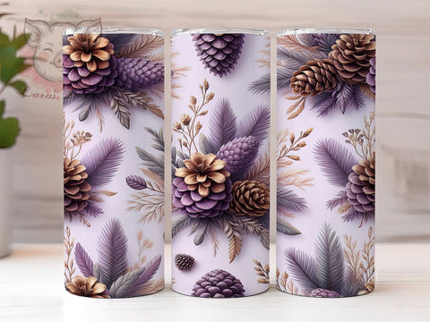 Purple Gold Pine Cone Tumbler Wrap, Winter Decor, Pine Cones, Tumbler Wrap, Seamless Pattern, Sublimation Design, Purple Gold, Holiday Gift Sublimation Lara' s Designs 