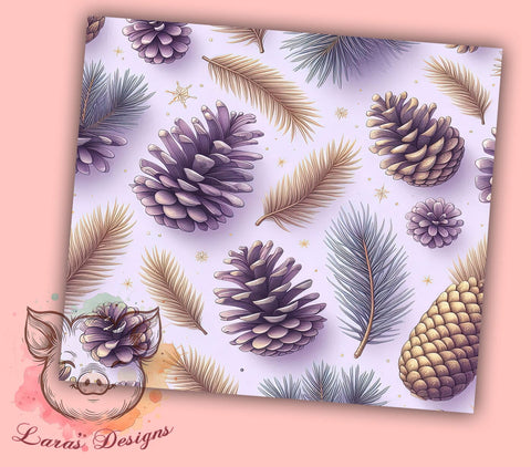 Purple Gold Pine Cone Tumbler Wrap, Winter Decor, Pine Cones, Tumbler Wrap, Seamless Pattern, Sublimation Design, Purple Gold, Holiday Gift Sublimation Lara' s Designs 