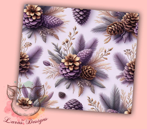 Purple Gold Pine Cone Tumbler Wrap, Winter Decor, Pine Cones, Tumbler Wrap, Seamless Pattern, Sublimation Design, Purple Gold, Holiday Gift Sublimation Lara' s Designs 