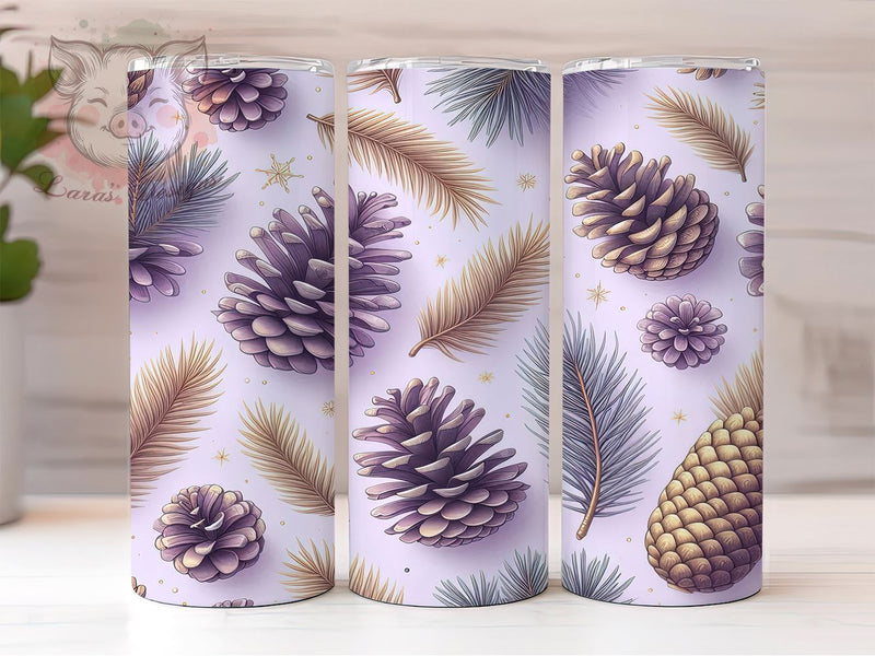 Purple Gold Pine Cone Tumbler Wrap, Winter Decor, Pine Cones, Tumbler Wrap, Seamless Pattern, Sublimation Design, Purple Gold, Holiday Gift Sublimation Lara' s Designs 