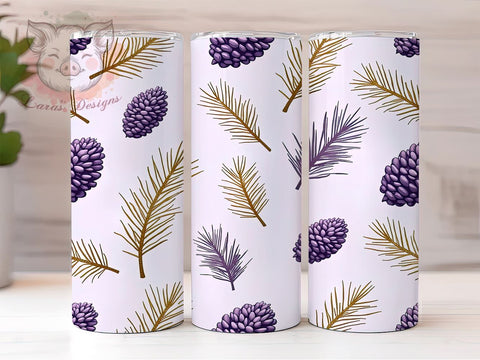 Purple Gold Pine Cone Tumbler Wrap, Winter Decor, Pine Cones, Tumbler Wrap, Seamless Pattern, Sublimation Design, Purple Gold, Holiday Gift Sublimation Lara' s Designs 
