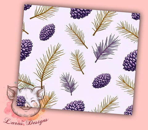 Purple Gold Pine Cone Tumbler Wrap, Winter Decor, Pine Cones, Tumbler Wrap, Seamless Pattern, Sublimation Design, Purple Gold, Holiday Gift Sublimation Lara' s Designs 
