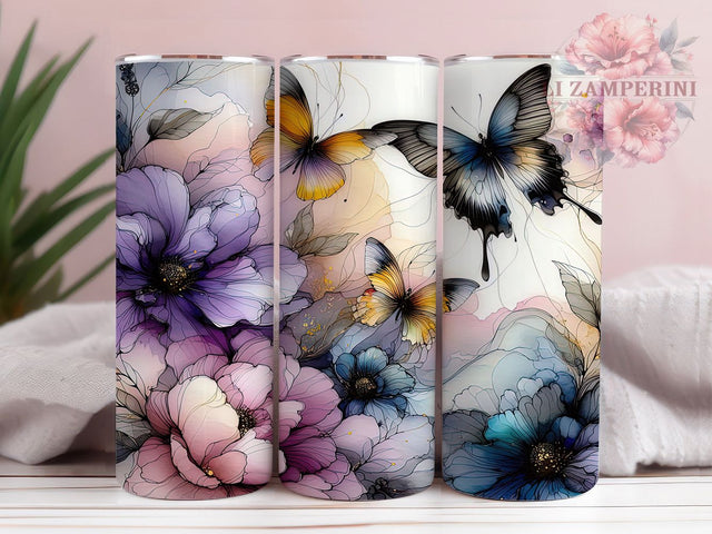 Purple Gold Watercolor Butterfly 20oz Tumbler, Gold Floral Cup Wrap, Elegant Butterfly Design, Sublimation Tumbler Wrap, 20Oz Tumbler Design, Artistic Watercolor Cup, Stylish Purple Gold Butterfly Wrap Sublimation Li Zamperini 