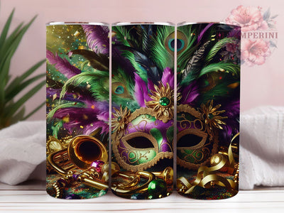 Purple Green Gold Mardi Gras Tumbler, Purple Green Gold Wrap, Carnival Celebration Cup, 20oz Sublimation Wrap, Festive Beads and Mask Tumbler, New Orleans Mardi Gras Cup, Colorful Carnival Wrap Sublimation Li Zamperini 