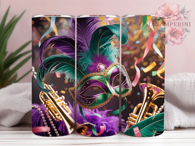 Purple Green Gold Mardi Gras Tumbler, Purple Green Gold Wrap, Carnival Celebration Cup, 20oz Sublimation Wrap, Festive Beads and Mask Tumbler, New Orleans Mardi Gras Cup, Colorful Carnival Wrap Sublimation Li Zamperini 