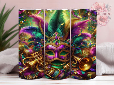 Purple Green Gold Mardi Gras Tumbler, Purple Green Gold Wrap, Carnival Celebration Cup, 20oz Sublimation Wrap, Festive Beads and Mask Tumbler, New Orleans Mardi Gras Cup, Colorful Carnival Wrap Sublimation Li Zamperini 