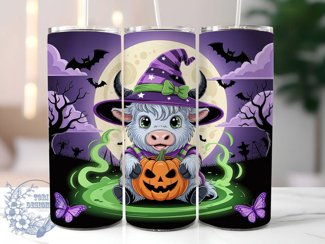 Purple Green Spooky Highland Cow Tumbler, Spooky Highland Cow, Halloween Cow Wrap, Kawaii Cow Design, 20Oz Sublimation Wrap, Farmhouse Halloween Drinkware, Gothic Cow Tumbler Sublimation ToriDesigns 