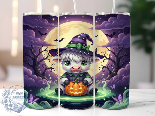 Purple Green Spooky Highland Cow Tumbler, Spooky Highland Cow, Halloween Cow Wrap, Kawaii Cow Design, 20Oz Sublimation Wrap, Farmhouse Halloween Drinkware, Gothic Cow Tumbler Sublimation ToriDesigns 