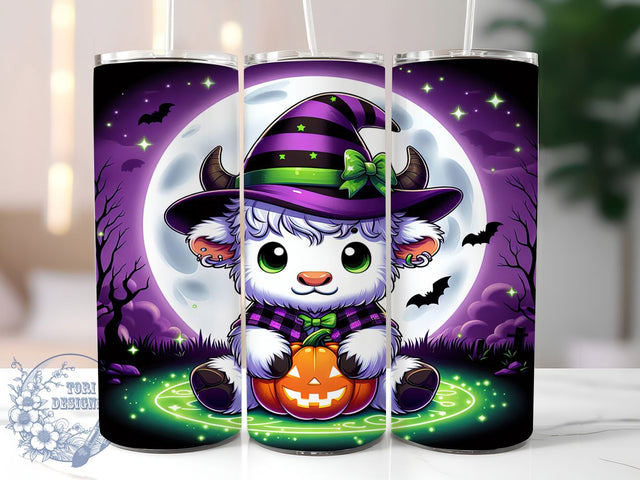 Purple Green Spooky Highland Cow Tumbler, Spooky Highland Cow, Halloween Cow Wrap, Kawaii Cow Design, 20Oz Sublimation Wrap, Farmhouse Halloween Drinkware, Gothic Cow Tumbler Sublimation ToriDesigns 