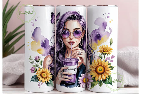 Purple-Haired Girl Tumbler Wrap Sublimation PixelChick 