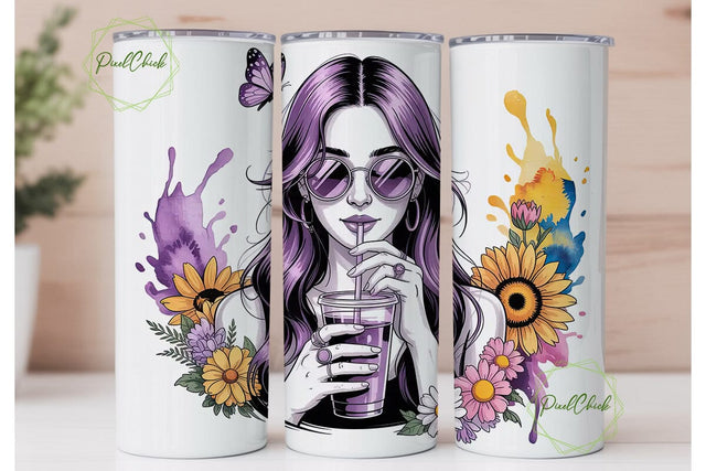 Purple-Haired Girl Tumbler Wrap Sublimation PixelChick 