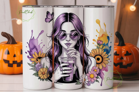 Purple-Haired Girl Tumbler Wrap Sublimation PixelChick 